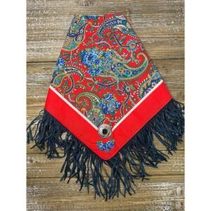 Vintage Bandana Scarf Red Paisley Western Festival Fringe Concho Ranchcore Boho